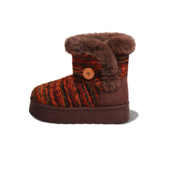 FunkyMonkey Women's Fleece-Lined Woven Slip-On Snow Boots | Winter Non-Slip Thick-Sole Warm Boots | Vintage Style Winter Essentia