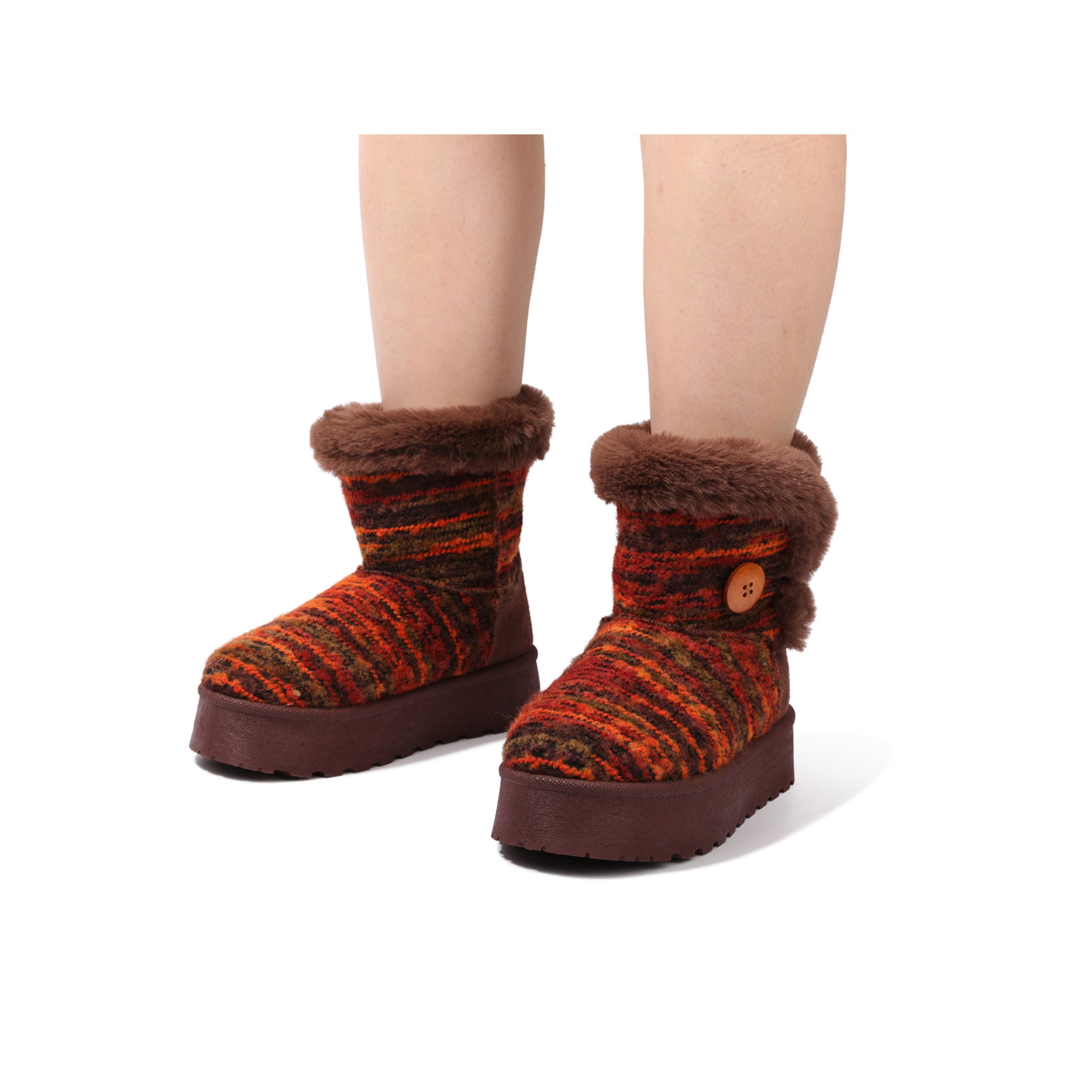 FunkyMonkey Women's Fleece-Lined Woven Slip-On Snow Boots | Winter Non-Slip Thick-Sole Warm Boots | Vintage Style Winter Essentia