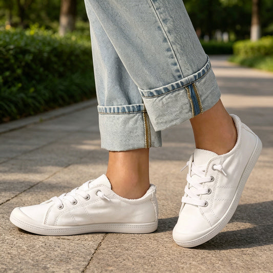 Classic Women's flat Canvas Sneakers- Lightweight Non-Slip shoes