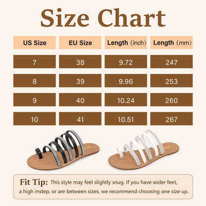 Women's Toe Ring Rhinestone Strappy Flats Casual Summer Beach  Slide Sandals