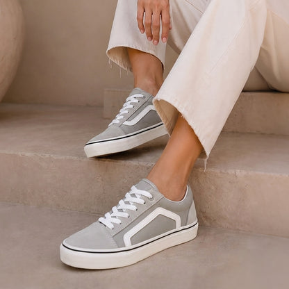 Women's Canvas Sneakers Faux Leather Low Top Casual Walking Shoes